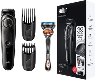 Braun skjeggtrimmer BT3242 Trådløs, Driftstid (maks) 80 min, Antall lengdetrinn 39, Antall barberhoder/blader 1, Sort