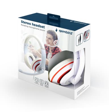 Gembird Stereo Headset MHS 03 WTRD Hvit med rød ring, hodesett