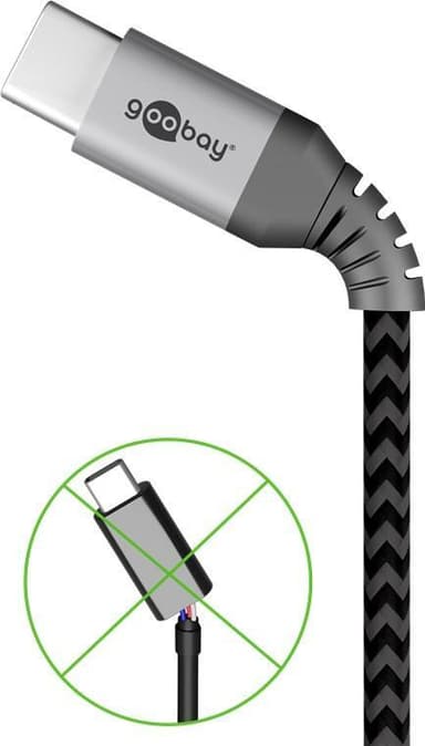 USB-C â„¢ til USB-C â„¢ Tekstilkabel med metallplugger (Space grå / sølv) 2 m