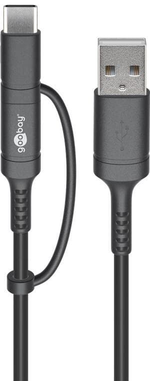 Goobay Lade- og synkroniseringskombinasjonskabel (med USB A til Micro-USB & USB-C™)