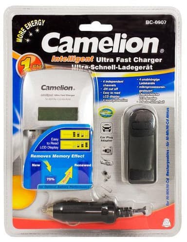 Camelion Ultra Fast batterilader BC-0907 1-4 AA/AAA Ni-MH-batterier, pulsladningsteknologi