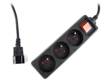 EnerGenie EG-PSU3F-01 UPS-strømskinne, 3 FR-kontakter, 10 A, C14-støpsel, 0,6 m kabel, svart EnerGenie 0,6 m