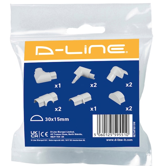 D-Line koblinger for kabelskjuler 30 x 15 mm (hvit)