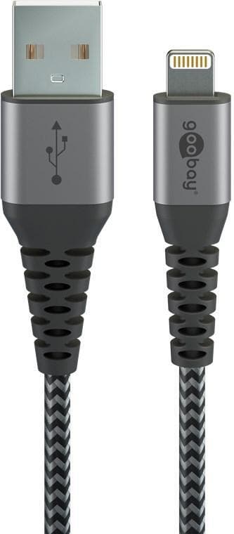 Goobay Lightning til USB-A Tekstilkabel med metallplugger (Space grå / sølv) 2 m