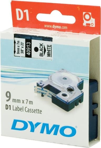 DYMO D1 märktejp standard 9mm, svart på vitt, 7m rulle