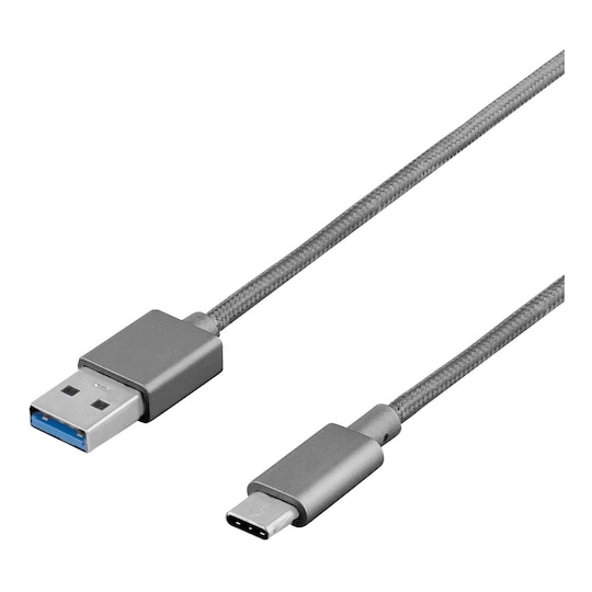 DELTACO PRIME USB Kabel, 3.1 Gen1, Type C Ha, Type A Ha, 1m, grå