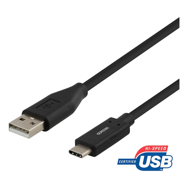 deltaco USB 2.0 cable, type A M - type C M, 2m, black