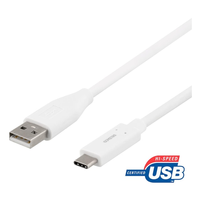 deltaco USB 2.0 cable, Type A - Type C ma, 1.5m, white
