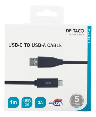 USB-C to USB-A cable, 1m, 3A, USB 2.0, black