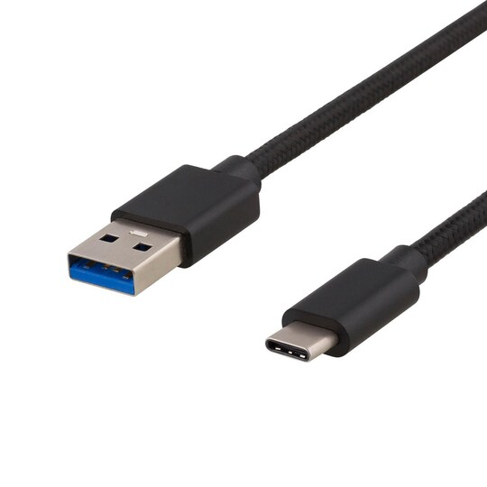 DELTACO PRIME USB 3.1 Gen1 kabel, stoff, USB-C ha -  A ha, 1m, sort