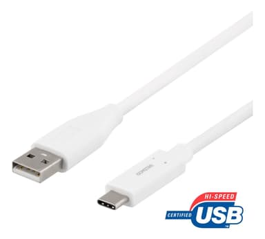 deltaco USB 2.0 Cable, Type A, Type C ma, 1m, white