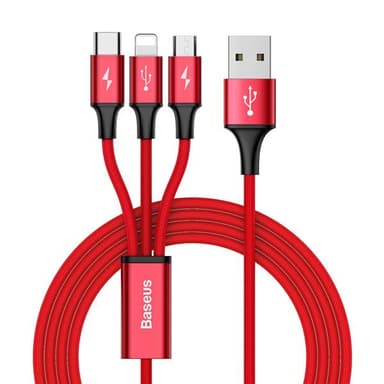 Baseus 3i1 Rapid USB-kabel 3A 1,2m Rød