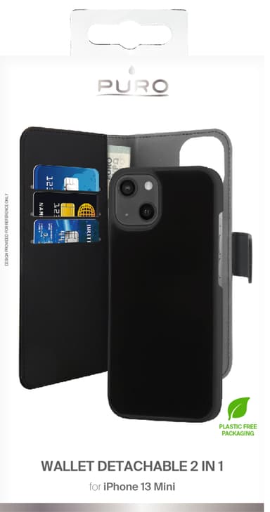 Puro 2-i-1 lommebokdeksel til iPhone 13 mini (sort)