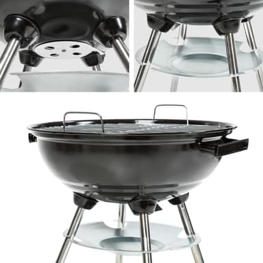 Kullgrill 41,5 cm diameter, galvanisert med hjul - svart