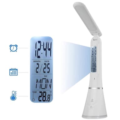 Multifunksjonell LED-bordlampe med display og dimmer
