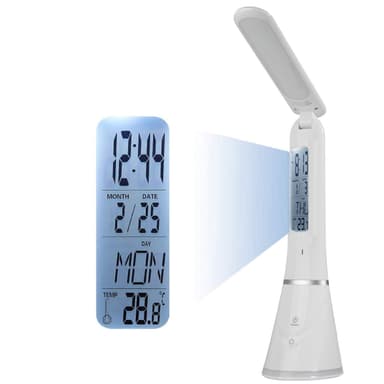 Multifunksjonell LED-bordlampe med display og dimmer