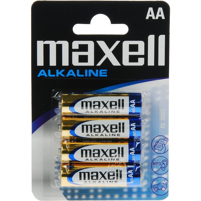 Maxell-batterier, AA (LR06), alkaliske, 1,5V, 4-pakning