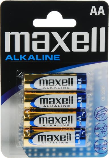 Maxell-batterier, AA (LR06), alkaliske, 1,5V, 4-pakning