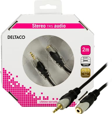 DELTACO, lydkabel 3,5 mm ha - hunn, gullbelagt, 2m
