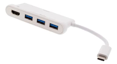 deltaco USB-C hub, 1x HDMI 4K at 30Hz, 3x USB-A 3.1, white