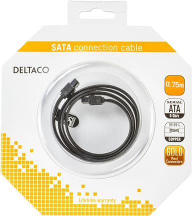 DELTACO Sata 6 GPQS 75cm svart med blisterklips