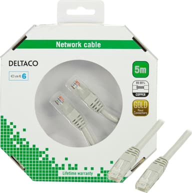 DELTACO UTP Cat6 patchkabel 5m, grå
