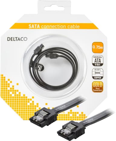 DELTACO Sata 6 GPQS 75cm svart med blisterklips
