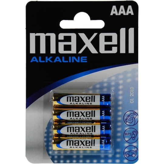 Maxell-batterier, AAA (LR03), Alkaline, 1,5V, 4-pakning
