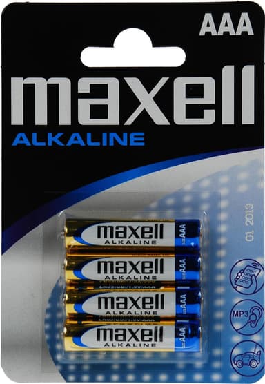Maxell-batterier, AAA (LR03), Alkaline, 1,5V, 4-pakning