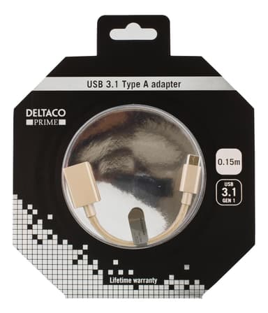 DELTACO PRIME USB -adapter, 3.1 Gen1, Type C ha, Type A ho, 0.15m, gull
