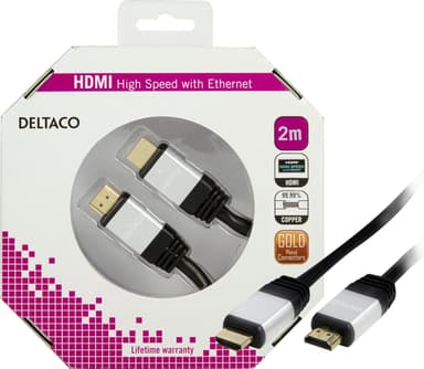 DELTACO HDMI-kabel, HDMI High Speed med Ethernet, 4K, 2m, svart