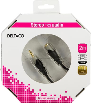DELTACO, lydkabel 3,5 mm ha - hunn, gullbelagt, 2m