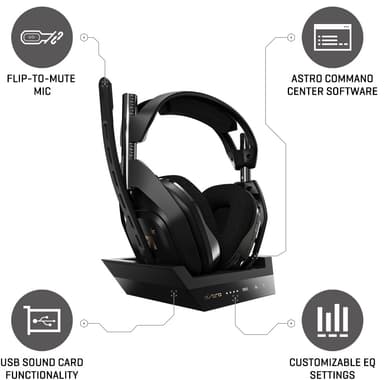 Astro A50 trådløst gaming headset og Astro A50 basestasjon