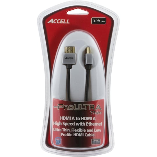 ACCELL ProULTRA Tynn, HDMI-kabel, 1.4, ha-ha, 4K, 3D, 1m, svart