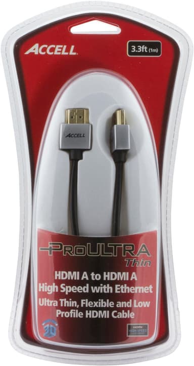 ACCELL ProULTRA Tynn, HDMI-kabel, 1.4, ha-ha, 4K, 3D, 1m, svart