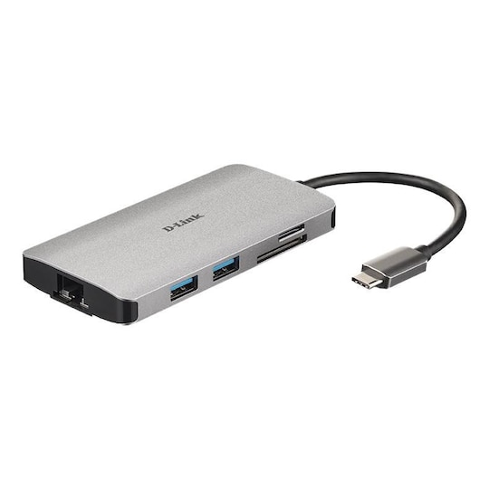 8-i-1 USB-C-hub med HDMI / Ethernet / kortleser / strømforsyning
