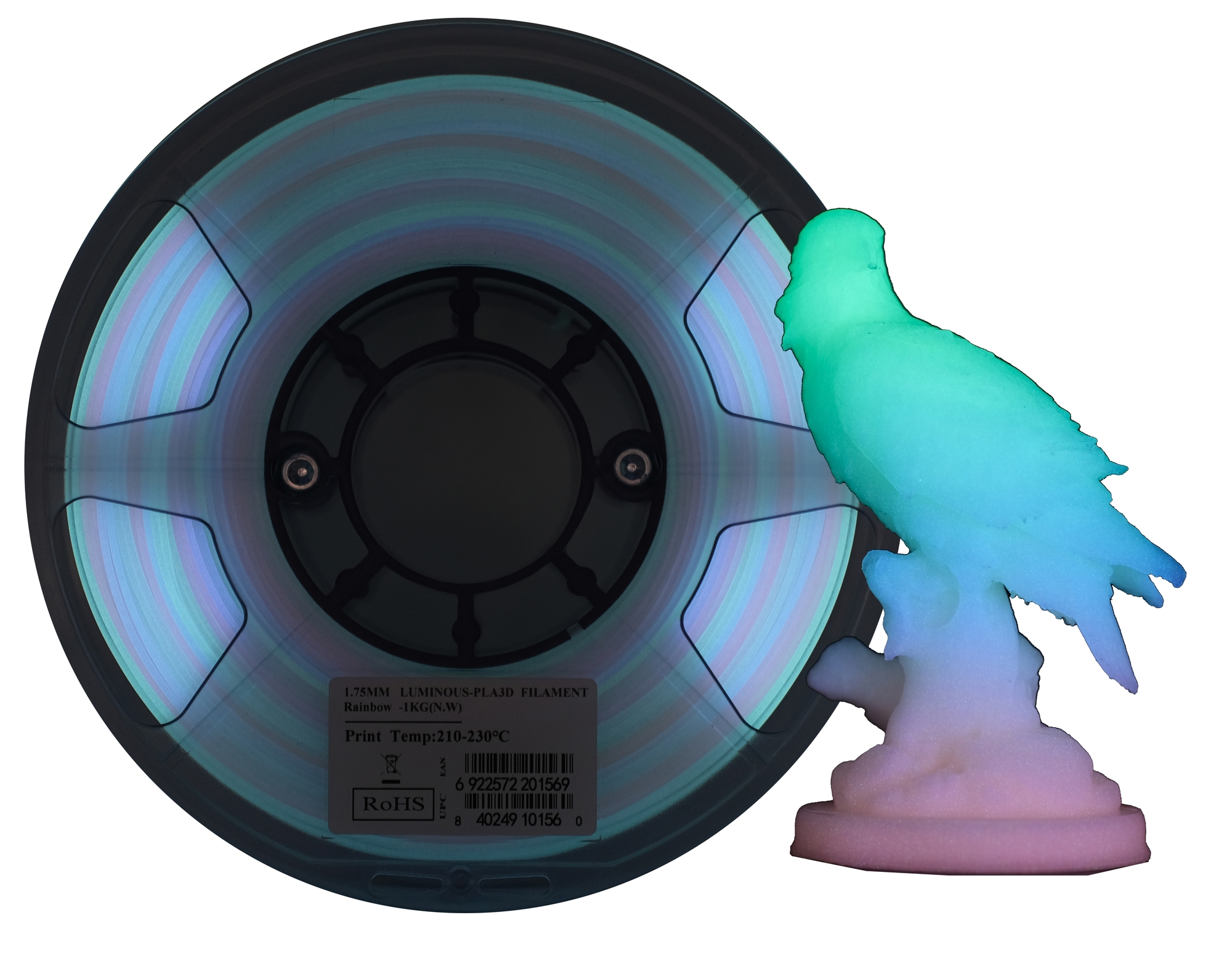 eSUN Luminous PLA 1.75mm 1kg -Rainbow Selvlysende