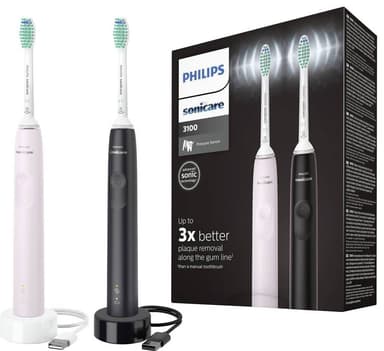 Philips Sonicare 3100 elektrisk tannbørste 2-pk. HX367515 (rosa/sort)