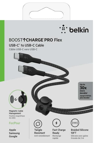 Belkin USB-C til USB-C flettet silikonkabel 3m (sort)