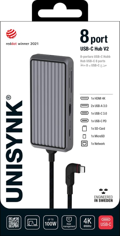 Unisynk 8-Port USB-C hub (grå)
