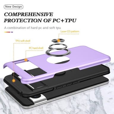 Til Pixel 8 Pro Hybrid Deksel med Fingerring - Lilla