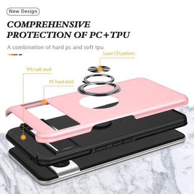 Til Pixel 8 Pro Hybrid Deksel med Fingerring - Rosa