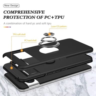 For Pixel 8 Pro Hybrid Deksel Med Fingerring - Svart