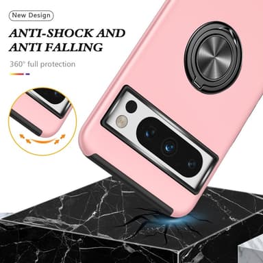 Til Pixel 8 Pro Hybrid Deksel med Fingerring - Rosa
