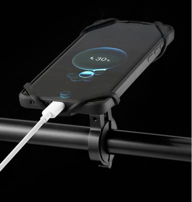 INF Mobilholder av silikon med reim Sort