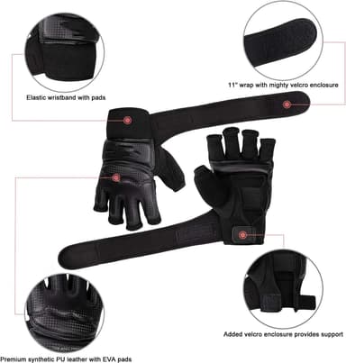 Boksekarate halvfingerhansker Sort S
