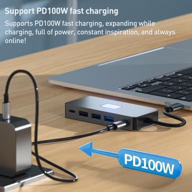 NÖRDIC USB-C 1 til 7 dokkingstasjon 2xHDMI 4K30Hz, 3xUSB-A 3.1 5Gbps, 1xUSB-C 2.0 1xUSB-C PD100W