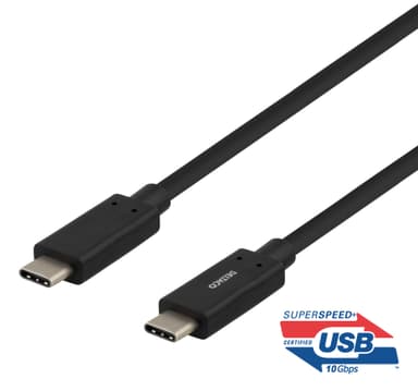 deltaco USB-C to USB-C cable, 0.5m, 60W USB PD, 10 Gbps, black