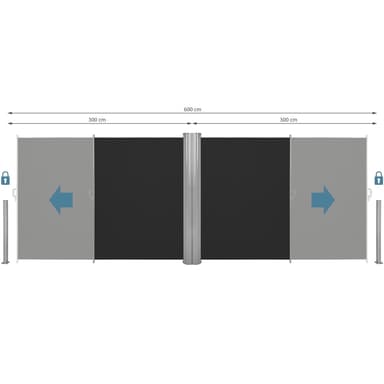 Dobbel Sidemarkise aluminium - 180 x 600 cm,svart