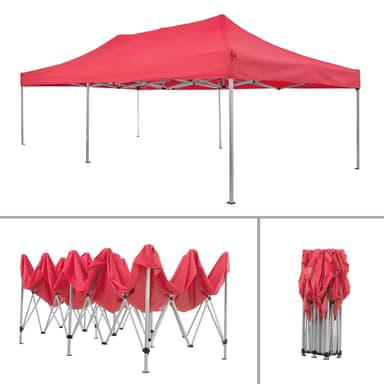 Partytelt, paviljong Viola 3x6 m med 2 vegger - rød